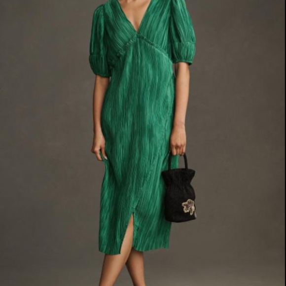 NWT By Anthropologie V-Neck Pleated Slim Midi Dress XSP - Picture 3 of 5